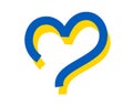Support of ukrainians concept. Heart shape made by ukrainian ribbon.