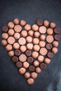 Heart Shape Made with Various Types of Chocolate Truffles