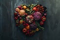 Heart shape made with various vegetables and fruits Royalty Free Stock Photo