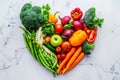 Heart shape made with various vegetables and fruits Royalty Free Stock Photo