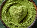 Heart shape of Matcha powder. Matcha Green Tea Powder Royalty Free Stock Photo