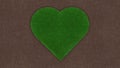 Heart shape of meadow green grass surface isolated on soil ground surface. Turf and terrain blank top view background. Gardening Royalty Free Stock Photo