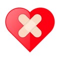 The heart shape with medical patch cross. Health care concept.