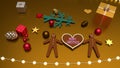 Heart shape Merry Christmas greeting and gingerbread men