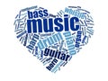 Heart shape musical instruments word cloud