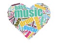 Heart shape musical instruments word cloud