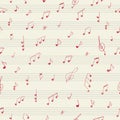 Heart shape musician notes. Seamless pattern