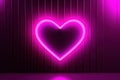 Heart shape neon luminance light on black wall black drop background