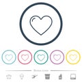 Heart shape outline flat color icons in round outlines Royalty Free Stock Photo