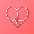 Heart shape outline with heartbeat, rate and pulse line inside in flat design