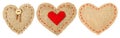 Heart Shape Patch Object with Stitches Seam, Sackcloth Decorative Fabric, Valentines Day Burlap Royalty Free Stock Photo