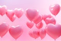 Heart shape pink balloons. Valentine's Day or Mother's Day elements against pink background