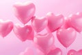 Heart shape pink balloons. Valentine's Day or Mother's Day elements against pink background