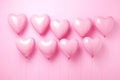 Heart shape pink balloons. Valentine's Day or Mother's Day elements against pink background