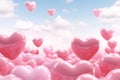 Heart shape pink balloons. Valentine's Day or Mother's Day elements against blue sky background