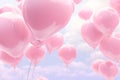 Heart shape pink balloons. Valentine's Day or Mother's Day elements against blue sky background