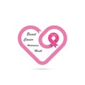 Heart shape & Pink Ribbon icon.Breast Cancer October Awareness M