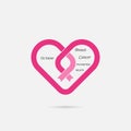 Heart shape & Pink Ribbon icon.Breast Cancer October Awareness M