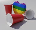 heart shape in rainbow pride color with red cup after party Royalty Free Stock Photo
