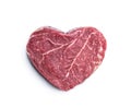 Heart shape raw fresh beef steak isolated on white Royalty Free Stock Photo