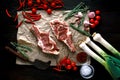 Heart shape Raw fresh meat Ribeye Steak with rosemary, pepper an Royalty Free Stock Photo