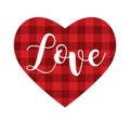 Heart shape with red buffalo plaid pattern. Love symbol with gingham checkered print.