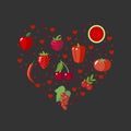 Heart shape with red fruits and vegetables Royalty Free Stock Photo