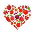 Heart shape of red fruits and vegetables Royalty Free Stock Photo