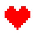 Heart shape red pixel isolated on white background, square red pixel heart shape for clip art, cute pixel heart shape icon, simple