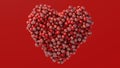 Heart shape with red textured balls, red background. Abstract illustration, 3d render Royalty Free Stock Photo