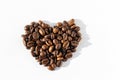 Heart shape of Robusta, Arabica coffee beans isolated on white background. I love coffee. Coffee love concept Royalty Free Stock Photo