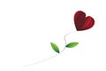 Heart-shape rose with leaves on the white isolated background