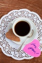 Heart shape Saint Valentine's Cookie with cup of coffee
