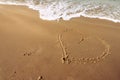 Heart shape on a sandy seaside beach drawn Royalty Free Stock Photo