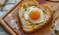 heart shape shaped bread with bread and egg, for breakfast, healthy breakfast