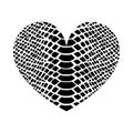 Heart shape with snake print texture. Abstract design element with wild animal reptile skin pattern. Vector black and