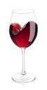 heart shape splash from red wine in glass isolated on white Royalty Free Stock Photo