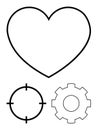 Heart Shape, Target, and Gear Icon Representing Love, Focus, and Process Engineering Concepts Royalty Free Stock Photo