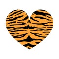 Heart shape with tiger print texture. Abstract design element with wild animal striped skin pattern. Vector illustration Royalty Free Stock Photo