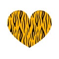 Heart shape with tiger print texture. Abstract design element with wild animal tiger stripes skin pattern. Vector black Royalty Free Stock Photo