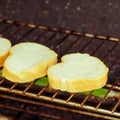 Heart shape toast on rack over stove Royalty Free Stock Photo