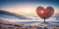 heart shape tree on winter snow land. Love symbol, concept for Valentine s Day, wedding etc