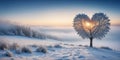 heart shape tree on winter snow land. Love symbol, concept for Valentine s Day, wedding etc