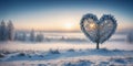 heart shape tree on winter snow land. Love symbol, concept for Valentine s Day, wedding etc