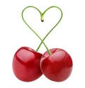 Heart shape from two cherries over white Royalty Free Stock Photo