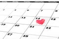 Heart shape on valentine day calendar