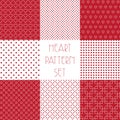 8 Heart shape vector seamless patterns. Red color. Various Valentines day background for invitation or cards. Simple Royalty Free Stock Photo