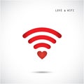 Heart shape and wifi sign. Happy valentine's day background.