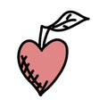 Heart-shaped apple vector doodle illustration Royalty Free Stock Photo