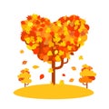 Heart shaped autumn tree. Fall love concept